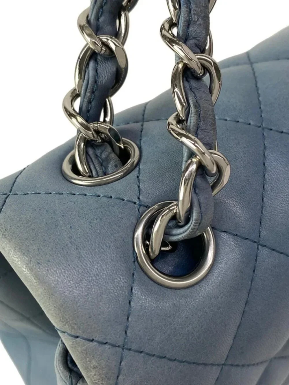 CHANEL Large Matelasse Blue Lambskin Shoulder Bag